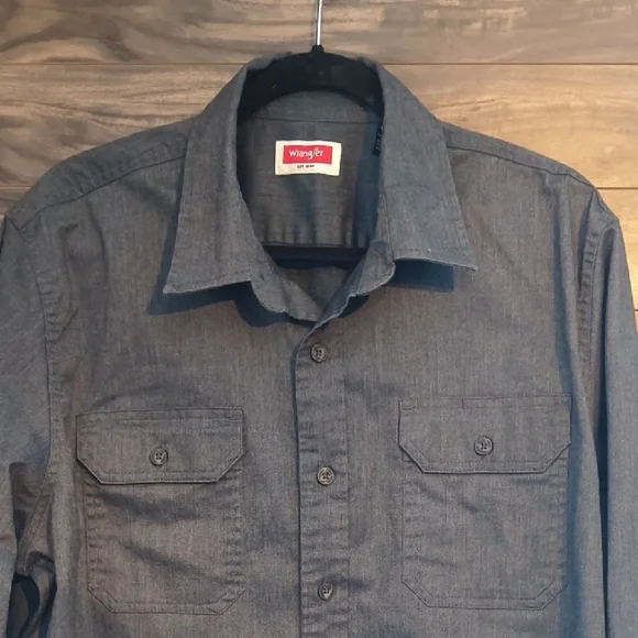 Wrangler Men's Long Sleeve Utility Shirt - Charcoal Gray Melange - Size Large - Picture 2 of 7